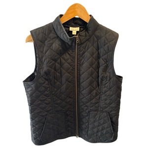 J.Jill Heritage Women's Black Quilted Zip Up Vest Size M Gold Zipper Lightweight